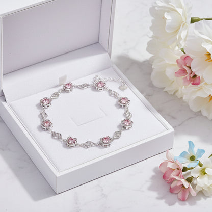 French Summer Blossom Pink/Purple Natural Zircon Gemstone Bracelet in 18K White Gold Plated 925 Silver Capella Jewellery