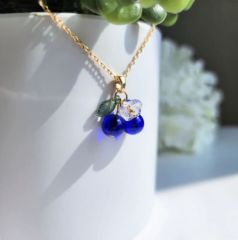 18K Gold Plated Cherry and Silver Blueberry Necklace