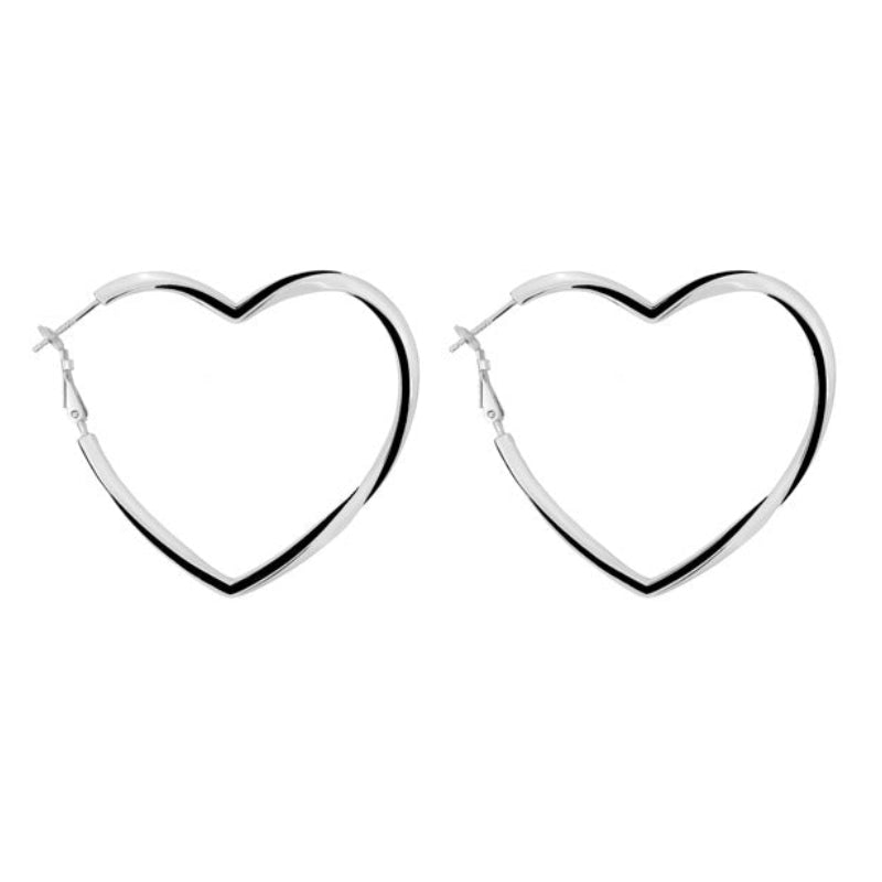 Modern French Chic Design Large Heart Hoop Earrings set in 18K Gold Plated 925 Silver