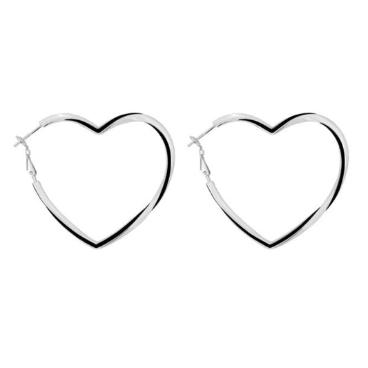 Modern French Chic Design Large Heart Hoop Earrings set in 18K Gold Plated 925 Silver