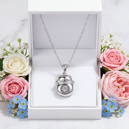 French Lucky Cat 0.3 Carat Moissanite Pendant set in 18K White Gold Plated 925 Silver Capella Jewellery