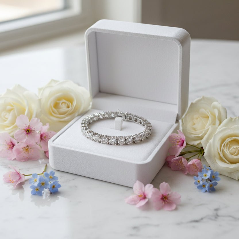 French Full Pavé (2mm) Natural Zircon Gemstone Tennis Bracelet set in 18K Gold Plating Capella Jewellery