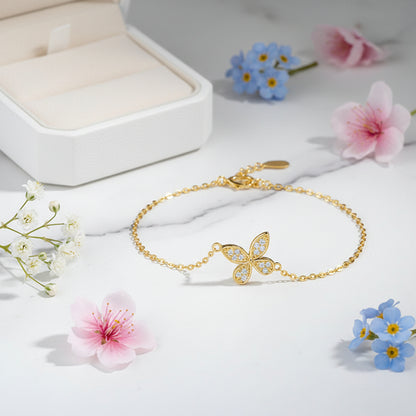 European Butterfly Micro Inlaid Moissanite Bracelet set in 18K Gold Plated 925 Silver Capella Jewellery