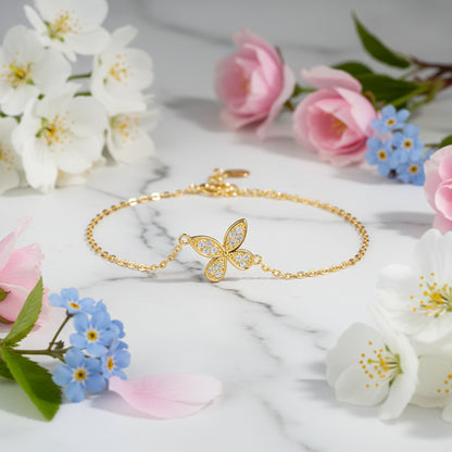 European Butterfly Micro Inlaid Moissanite Bracelet set in 18K Gold Plated 925 Silver Capella Jewellery