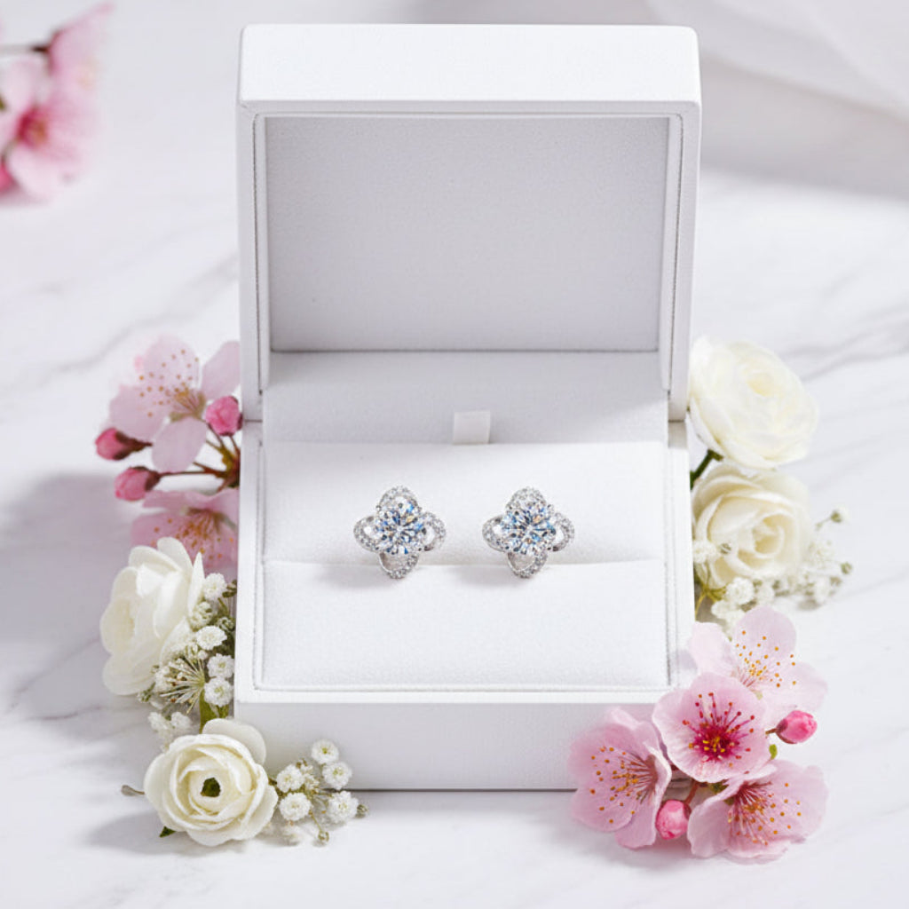 Constellation Meteor Shower Inspired 1 Carat Moissanite Earrings set in Platinum 925 Silver (GRA) Capella Reya in a box