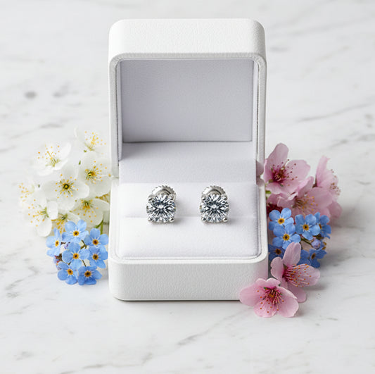 European Four-Claw 2 Carat Moissanite Diamond Earrings set in 18K White Gold Plated 925 Silver (GRA)