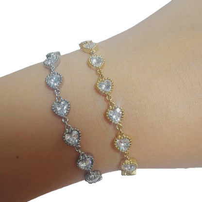 Elegant Italian Hearts Natural Zircon Gemstone Charm Bracelet set in 18K White Gold plating Capella Jewellery