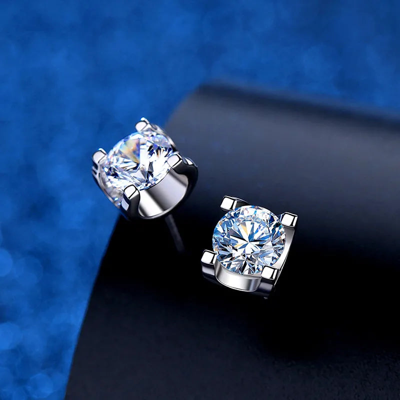 Italian Bull Head Design 2 Carat Moissanite Earrings set in Platinum Plated 925 Silver (GRA) Capella Reya  front facing image