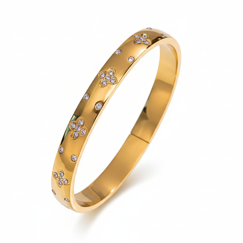 Classic European Design Micro Inlaid Natural Zircon Gemstone Bracelet set in 18K Gold Plating