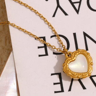 Elegant European Vintage Love Heart Shell Pendant set in 18K Gold Plating Necklace Capella Jewellery