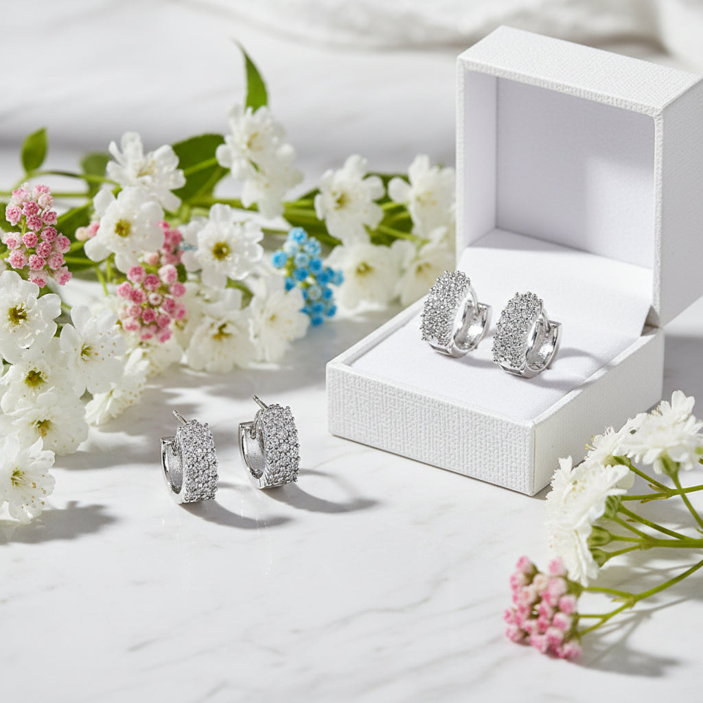 Italian Geometric Design Micro Inlaid Moissanite Diamond Earrings set in 925 Silver (GRA)