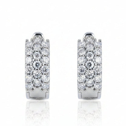 Mosaic Italian Design Micro Inlaid Moissanite Earrings set in Platinum Plated 925 Silver (GRA) Capella Reya main