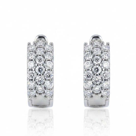 Mosaic Italian Design Micro Inlaid Moissanite Diamond Earrings set in Platinum Plated 925 Silver (GRA)