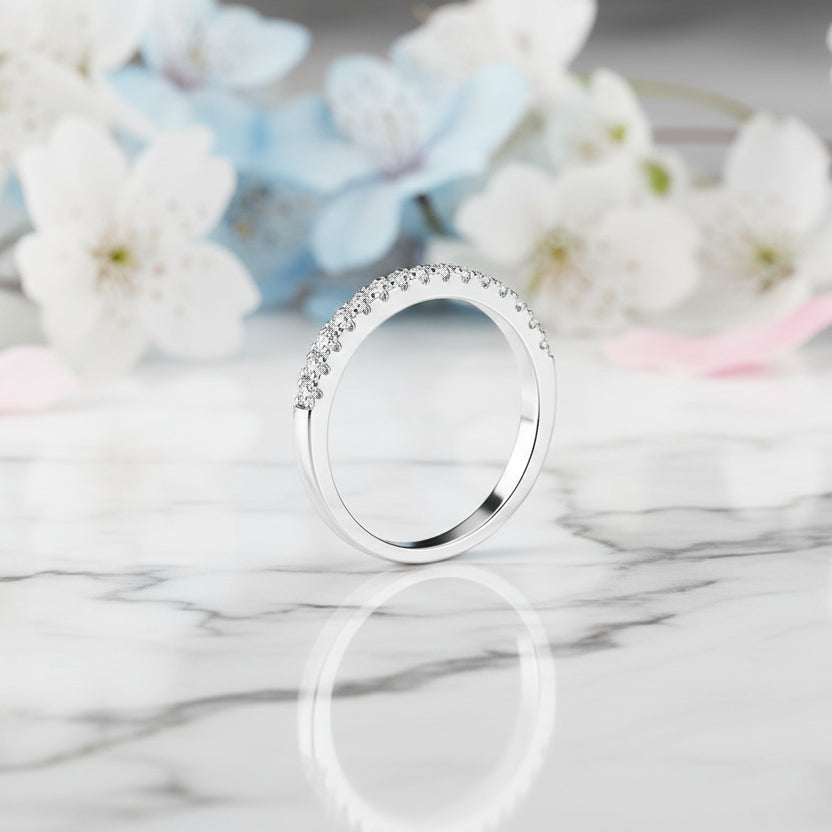 Italian 15 Stone Design 0.22 Carat Moissanite Diamond Ring set in Platinum Plated 925 Silver (GRA)