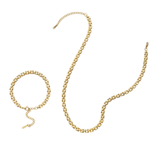 Italian Sweet and Simple Design Necklace and Bracelet set in 18K Gold Plating