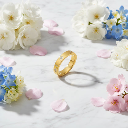 Four Leaf Clover French Design Micro Inlay Natural Zircon Gemstone Ring set in 18K Gold Plated 925 Silver Capella Jewellery