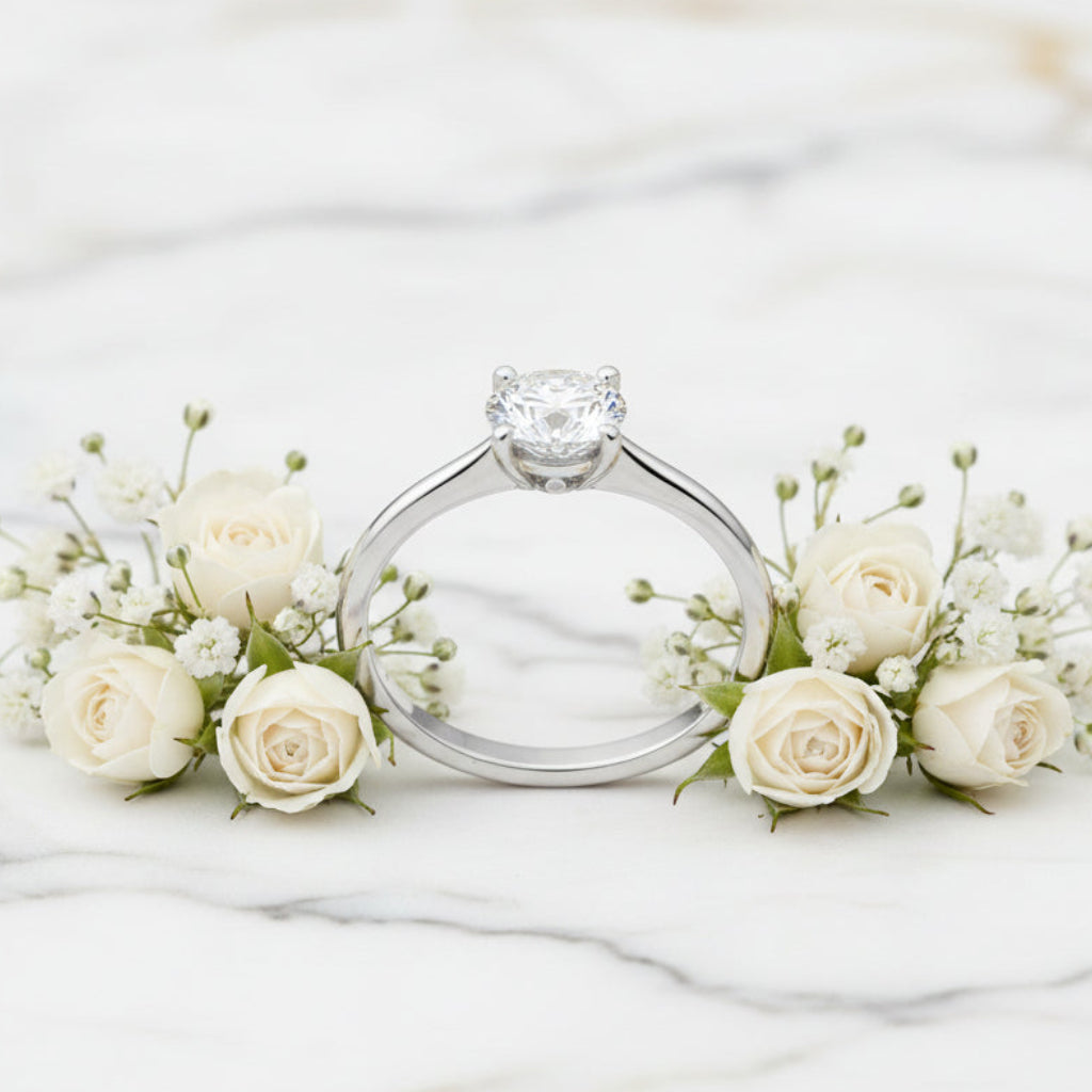 French Four-Claw Solitaire Ring 2 Carat Natural Zircon Gemstone set in Platinum plated 925 Silver Capella Jewellery