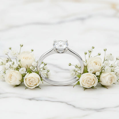 French Four-Claw Solitaire Ring 2 Carat Natural Zircon Gemstone set in Platinum plated 925 Silver Capella Jewellery