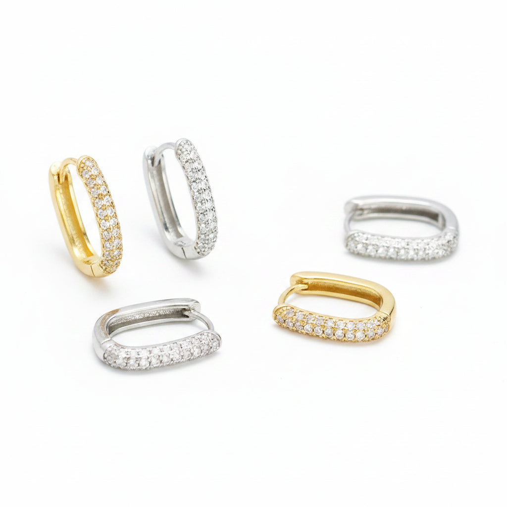 French Hoop Design Micro-Pavé Natural Zircon Gemstone Earrings set in 925 Sterling Silver