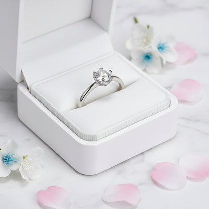 Hearts & Arrows Solitaire 0.5 Carat Moissanite Ring set in Platinum Plated 925 Silver (GRA) Capella Jewellery