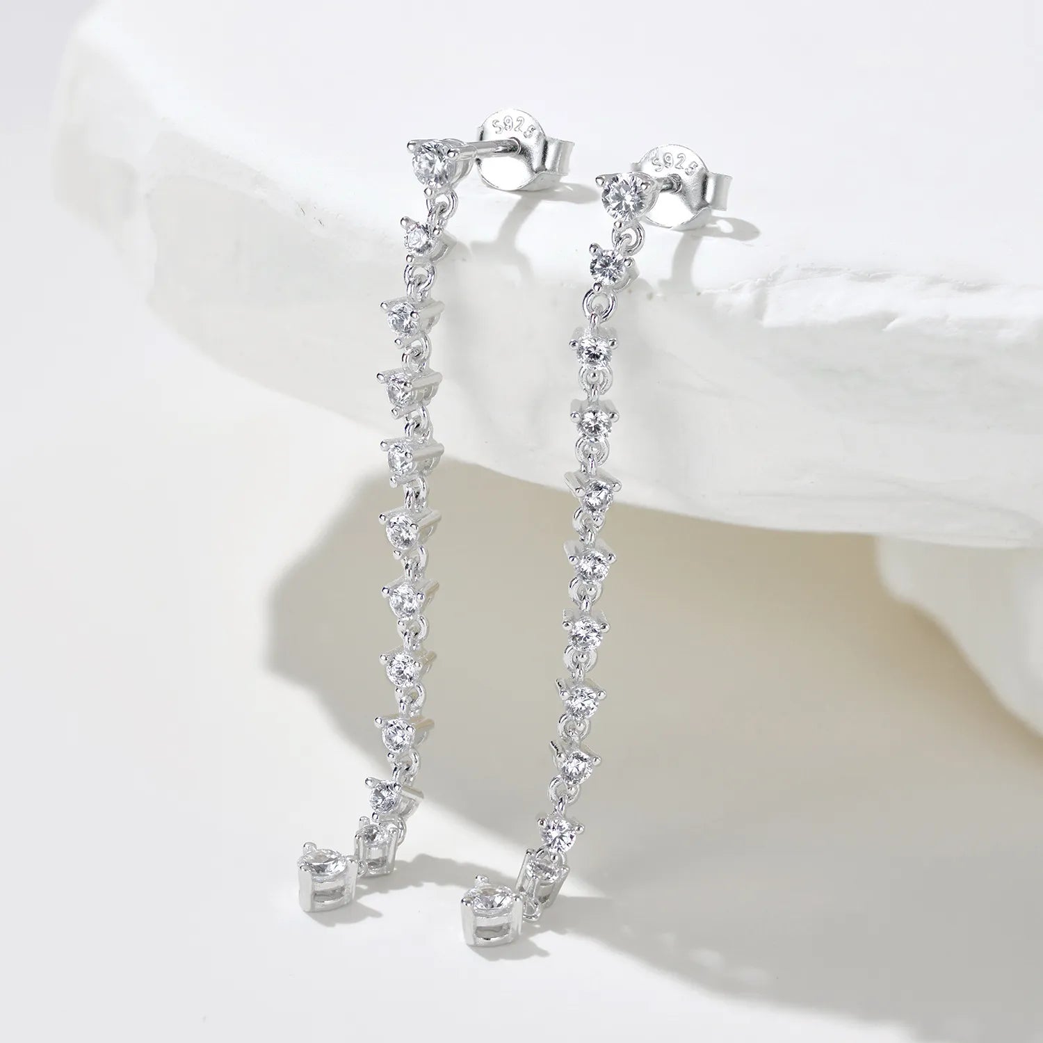 Modern French Tassel Design Natural Zircon Gemstone Earrings set in Platinum Plated 925 Silver Capella Jewellery