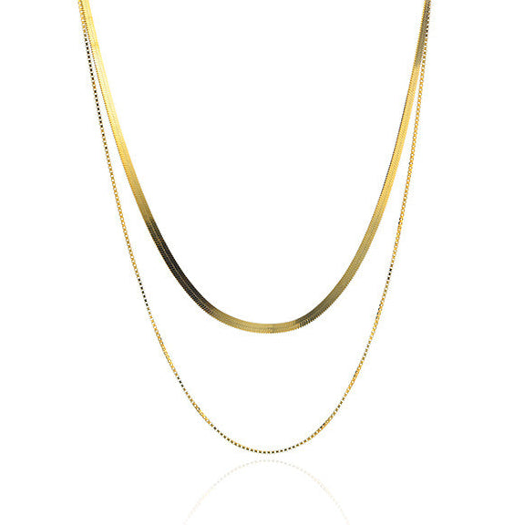 Classic Snake Bone Double-layer Necklace set in 18K Gold Plated 925 Sterling Silver
