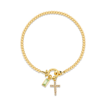 Holy Christian Cross Birth Stone Natural Zircon Gemstone Charm Bracelet set in 18K Gold Plating Capella Jewellery
