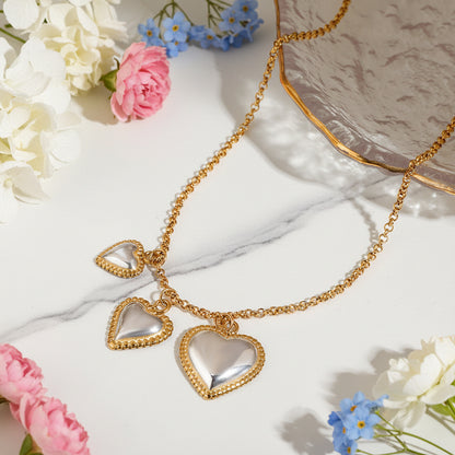 Italian Three Hearts Inspired Threaded Pendant Necklace set in 18K Gold Plating Capella Jewellery