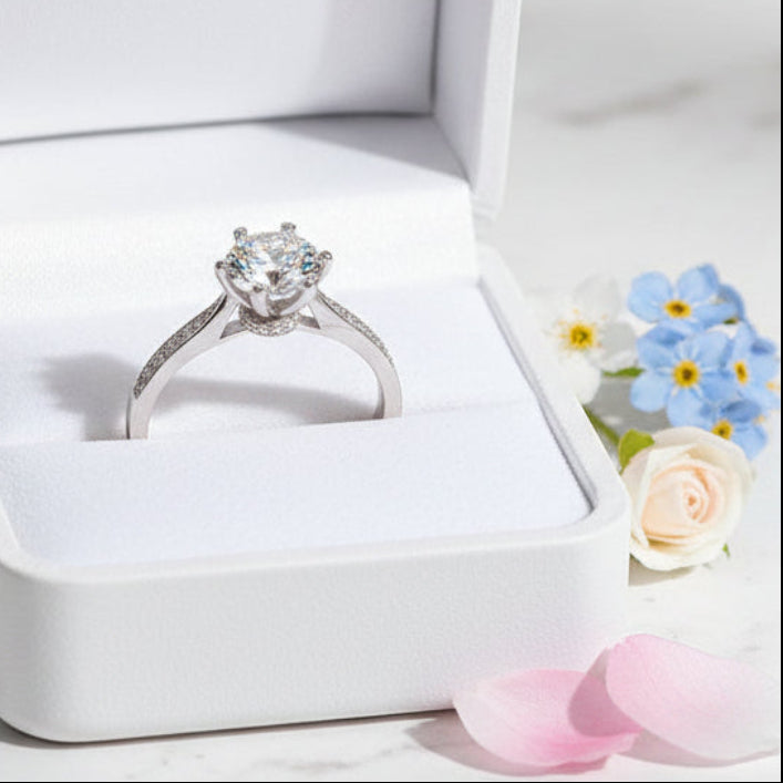 Hearts & Arrows 1 Carat Moissanite Diamond Ring set in 18K White Gold Plated 925 Silver (GRA)