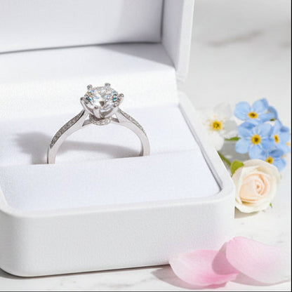Hearts & Arrows Solitaire 1 Carat Moissanite Ring set in 18K White Gold Plated 925 Silver (GRA) Capella Jewellery
