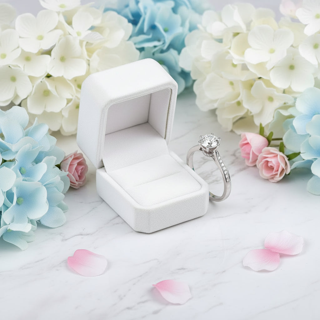 Hearts & Arrows 1 Carat Moissanite Diamond Ring set in 18K White Gold Plated 925 Silver (GRA)