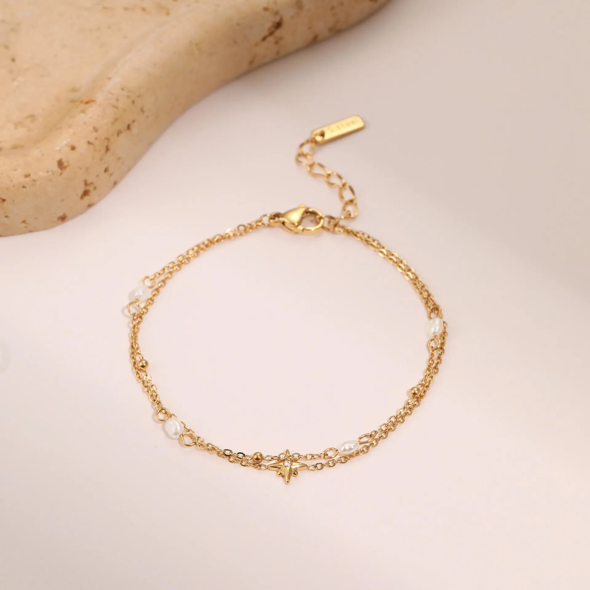 Six-Pointed Star or Heart Double-layer Pearl Necklace and Bracelet set in 18K Gold Plating Capella Jewellery
