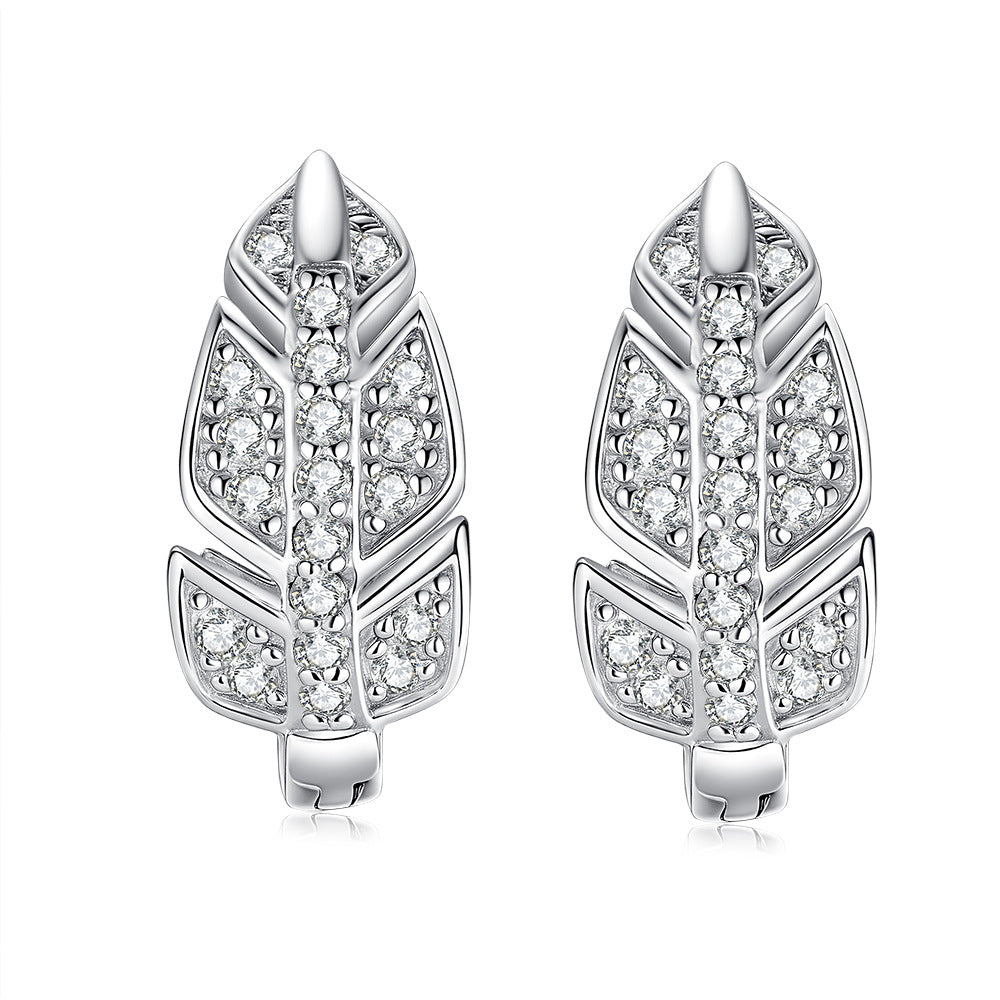 Modern Leaf Inspired Micro Moissanite Diamond Earrings set in 18K White Gold 925 Silver