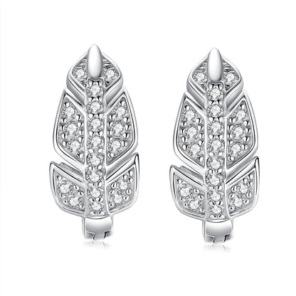 Modern European Leaf Inspired Micro Moissanite Earrings set in 18K White Gold 925 Silver Capella Jewellery