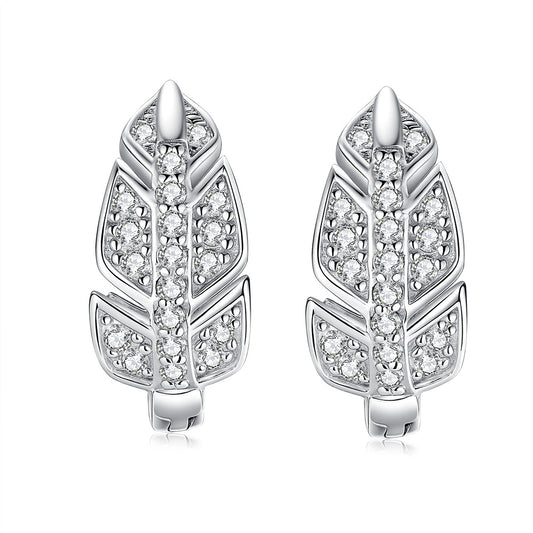 Modern European Leaf Inspired Micro Moissanite Diamond Earrings set in 18K White Gold 925 Silver