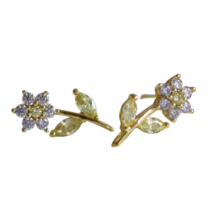Delicately Handcrafted Japanese Gilded Show Young Flower Earrings set in 18K Gold Plated