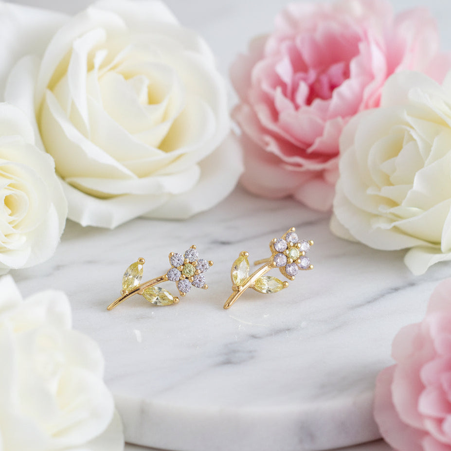 Delicately Handcrafted Japanese Gilded Show Young Flower Earrings set in 18K Gold Plated