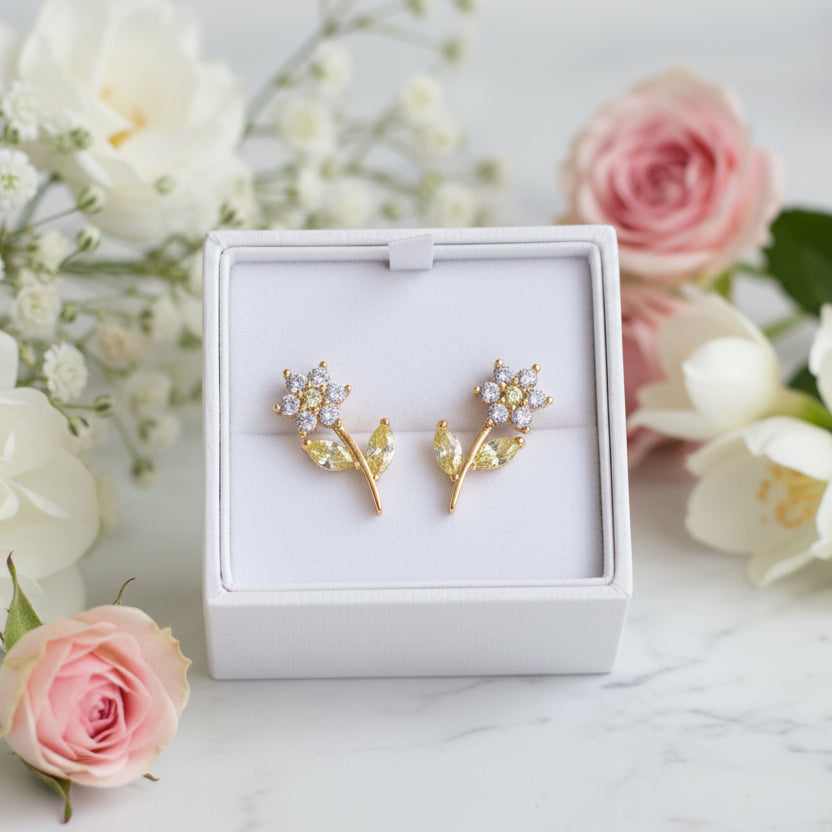 Delicately Handcrafted Japanese Gilded Show Young Flower Earrings set in 18K Gold Plated