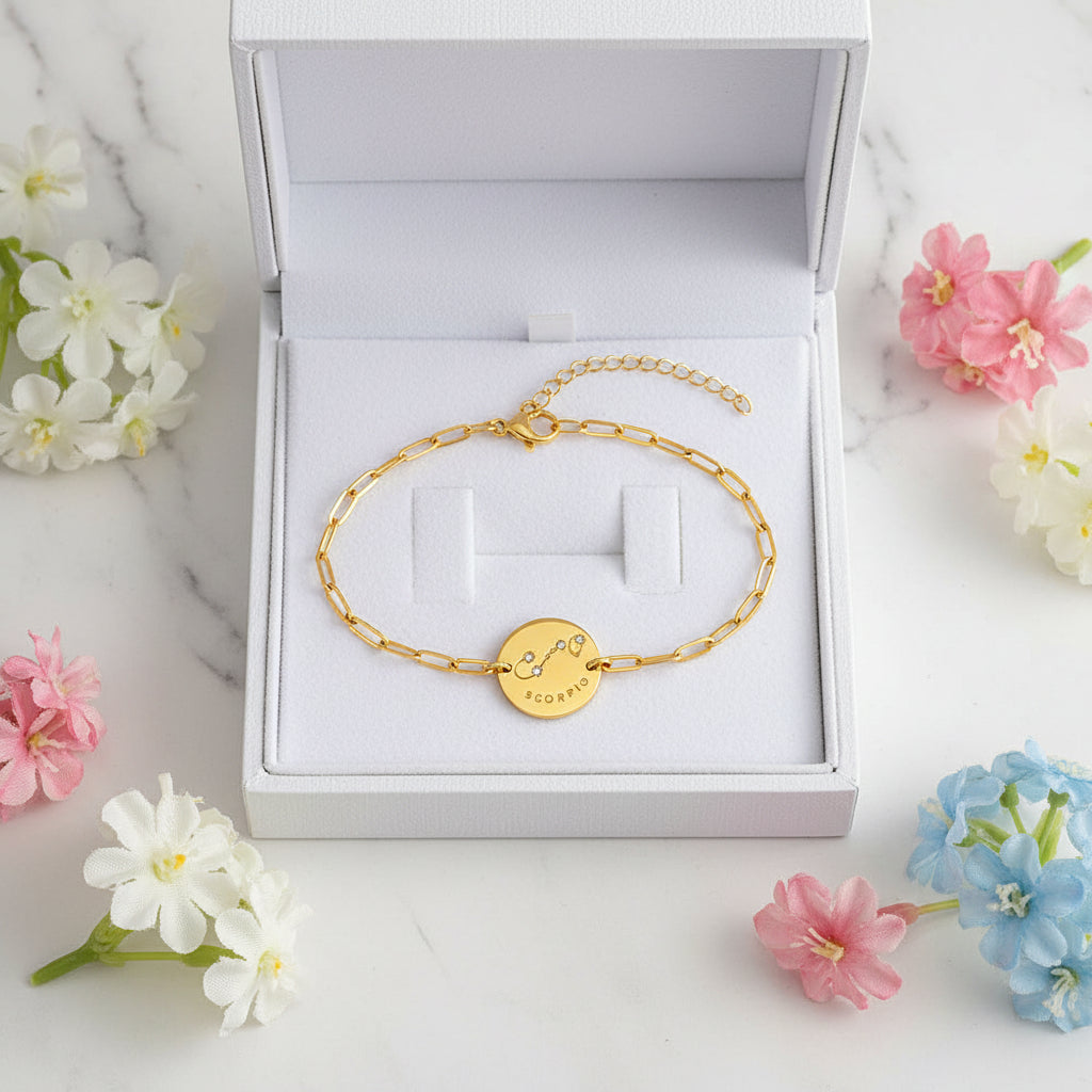 Twelve Constellation Stars Signs Micro Inlaid Natural Zircon Bracelet set in 18K Gold Plating