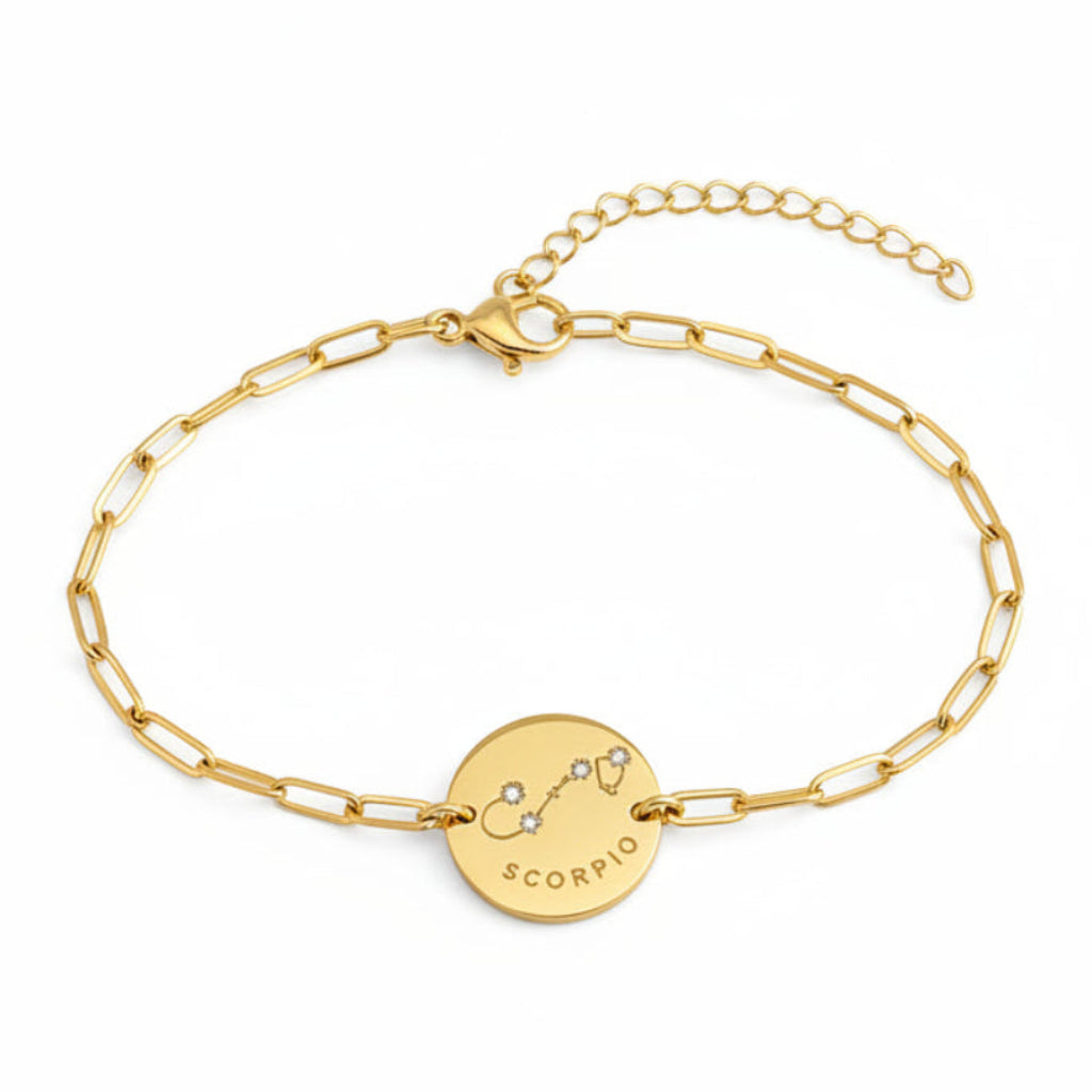 Twelve Constellation Stars Signs Micro Inlaid Natural Zircon Bracelet set in 18K Gold Plating
