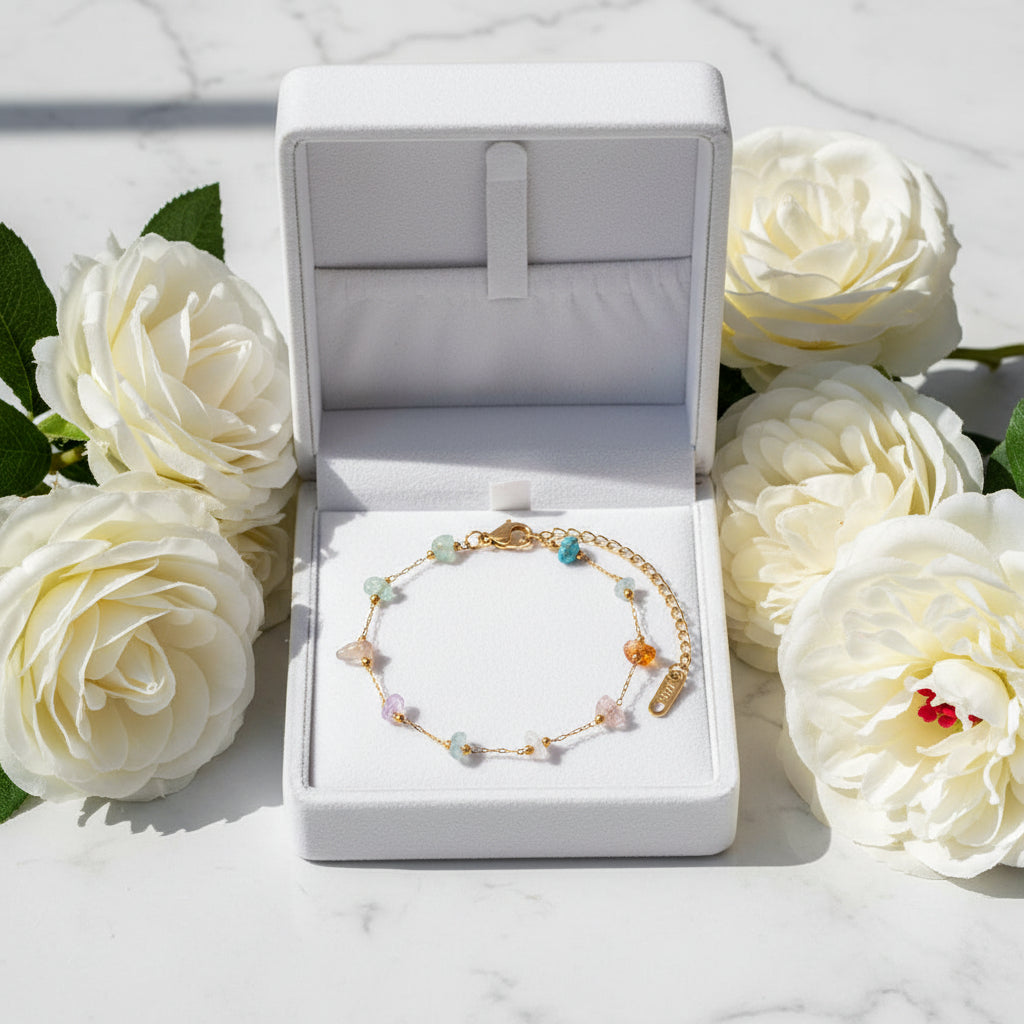 Natural Gravel Bracelet and Necklace set in 18K Gold Plating