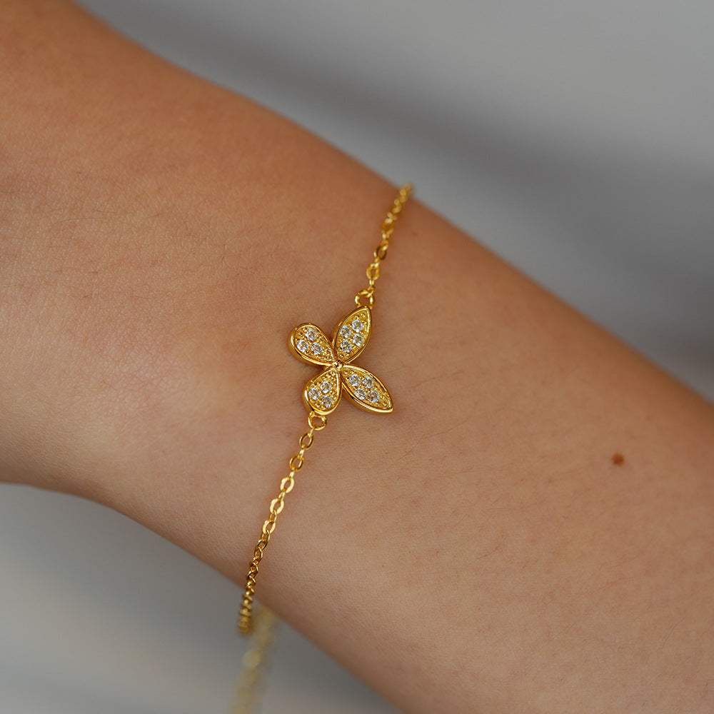 Butterfly Bracelet Micro Inlaid Moissanite Diamonds set in 18K Gold Plated 925 Silver