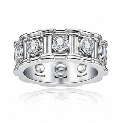 Roman Column Italian Inspired Design 1 Carat Moissanite Ring set in Platinum Plated 925 Silver (GRA) Capella Jewellery
