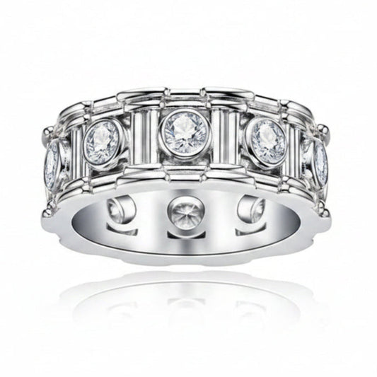 Roman Column Italian Inspired Design 1 Carat Moissanite Ring set in Platinum Plated 925 Silver (GRA)
