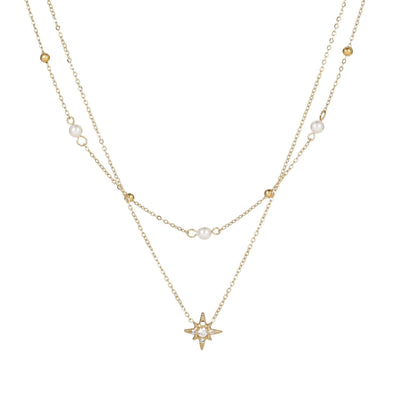 Six-Pointed Star or Heart Double-layer Pearl Necklace and Bracelet set in 18K Gold Plating Capella Jewellery