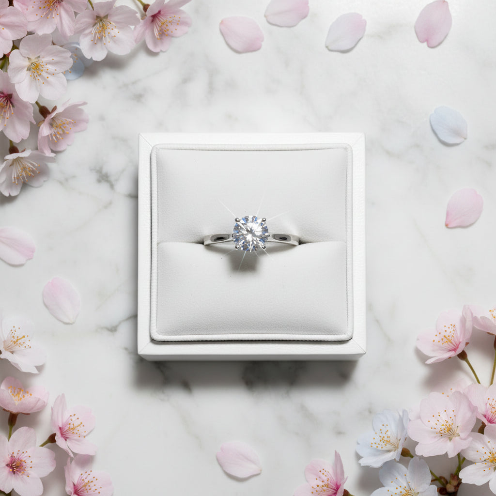 French Four-Claw Solitaire Ring 2 Carat Natural Zircon Gemstone set in Platinum plated 925 Silver Capella Jewellery
