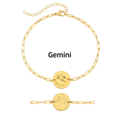 Twelve Constellation Stars Signs Micro Inlaid Natural Zircon Bracelet set in 18K Gold Plating Capella Jewellery