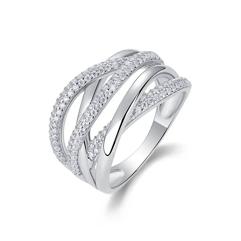 Italian Twist Micro Pavé-set 132 Moissanite Diamond Ring set in 18K White Gold Plated 925 Silver