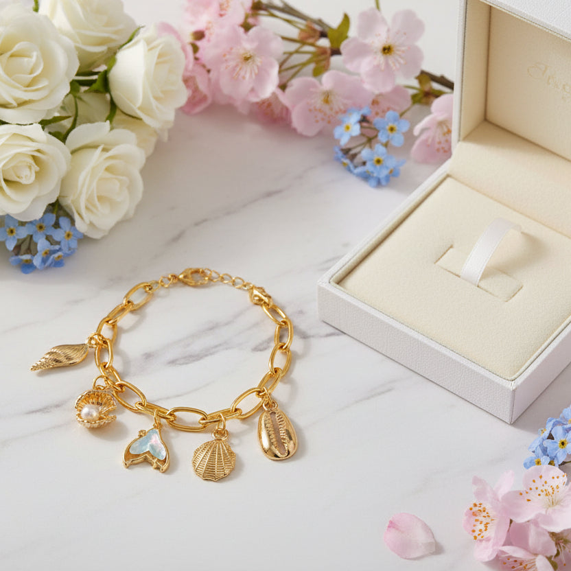Ocean Inspired Handmade Charm Pendant Bracelet set in 18K Gold Plated