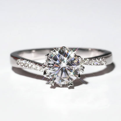Winter Snowflake Pavé Twist Solitaire 2 Carat Moissanite Ring set in Platinum plated 925 Silver (GRA) Capella Jewellery